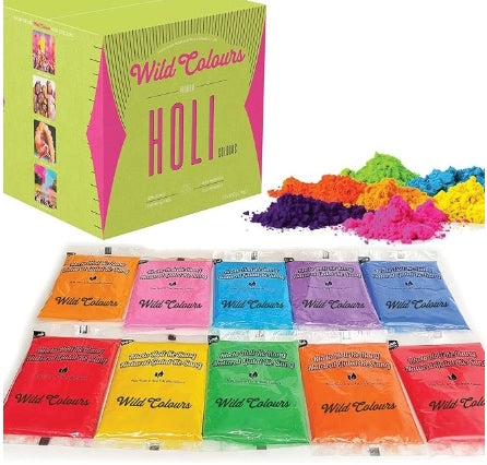 Wild Colours Premium Holi Colours - 10x100g (1kg) - Non-Toxic & Skin Friendly