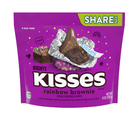 Hershey's Kisses Share Pack Bundle | Rainbow Brownie 255g | Strawberry Ice cream cone 255g | Hugs Milk chocolate 300g