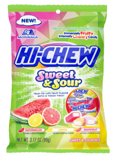 Hi Chew Variety Pack Sweet & Sour 90g | Softed Caramel 85g | Fantasy Mix  85g | Original Mix 85g | Reduced Sugar 60g