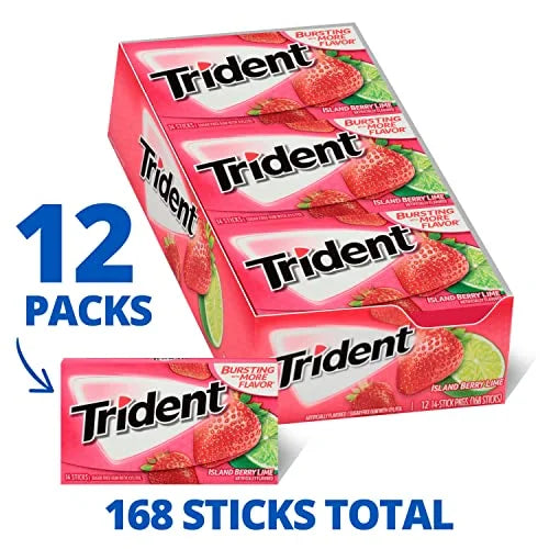 Trident Island Berry Lime Sugar Free Gum (12 Pack-  Packs of 14 Pieces - 168 Total Pieces)[Best Before Date 03/01/2025]