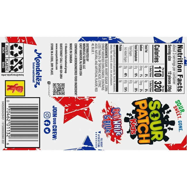 Sour Patch Kids Red White & Blue Soft & Chewy Candy Box 87g