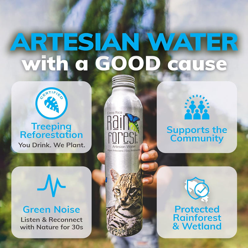 RainForest Artesian Water from Costa Rica. Aluminium Reusable Bottle 750mL (Pack of 6)