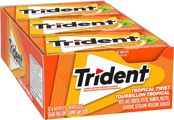 Trident Tropical Twist Sugar Free Gum(Canada) Tourbillon Tropical - Pack of 12 (End January)