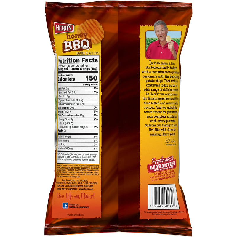 Herr's Honey BBQ Flavoured Potato Chips 99.2g