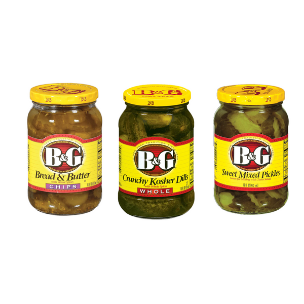 B & G ( 3 Pack ) |Sweet Mixed Pickles | Bread & Butter Chips| Crunchy Kosher Dills