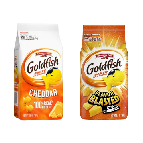 Pepperidge Farm Goldfish Baked Snack Crackers, Variety Pack with Cheddar and Blasted Extra Cheddar Flavours | 2 Pack