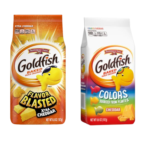 Pepperidge Farm Goldfish Baked Snack Crackers, Variety Pack with Blasted Extra Cheddar and Colour Flavours | 2 Pack