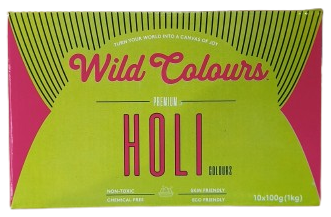 Wild Colours Premium Holi Colours - 10x100g (1kg) - Non-Toxic & Skin Friendly