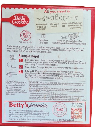 Betty Crocker (EU) Velvety Vanilla Cake Mix, Easy-to-Bake Cake Mix, 425g