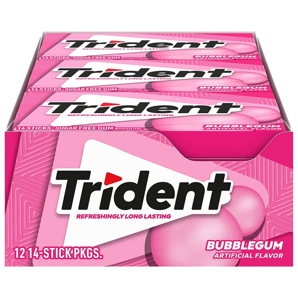 Trident Bubblegum Sugar Free Gum (12 Pack-  Packs of 14 Pieces - 168 Total Pieces)