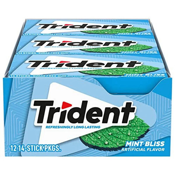 Trident Mint Bliss Sugar Free Gum (12 Pack-  Packs of 14 Pieces - 168 Total Pieces)