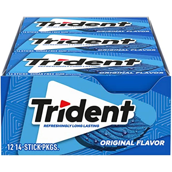 Trident Original Flavour Sugar Free Gum (12 Pack-  Packs of 14 Pieces - 168 Total Pieces)