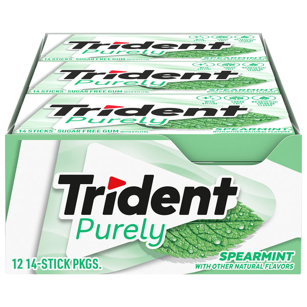 Trident Purley Spearmint Sugar Free Gum (12 Pack-  Packs of 14 Pieces - 168 Total Pieces)