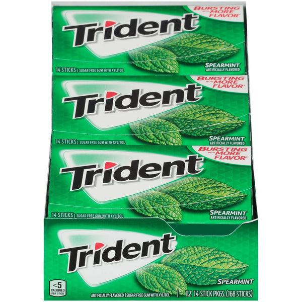 Trident Spearmint Sugar Free Gum (12 Pack-  Packs of 14 Pieces - 168 Total Pieces)