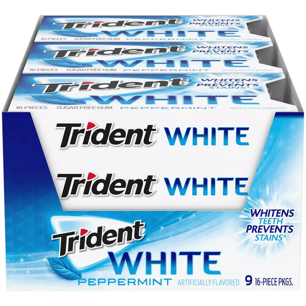 Trident White Peppermint Sugar Free Gum, 16 Count (Pack of 9 - 144 Pieces)