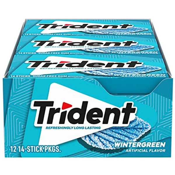 Trident Wintergreen Sugar Free Gum (12 Pack-  Packs of 14 Pieces - 168 Total Pieces)