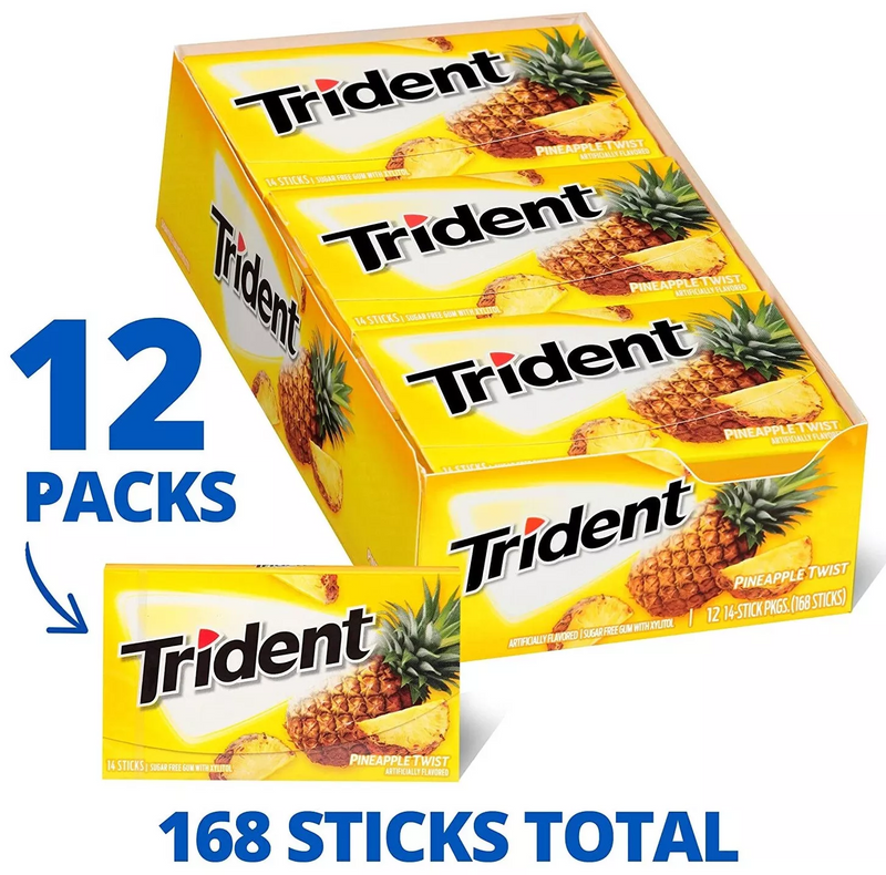 Trident Pineapple Twist Sugar Free Gum (12 x 14 Sticks)(Best Before Date :- 23/APR/2025)