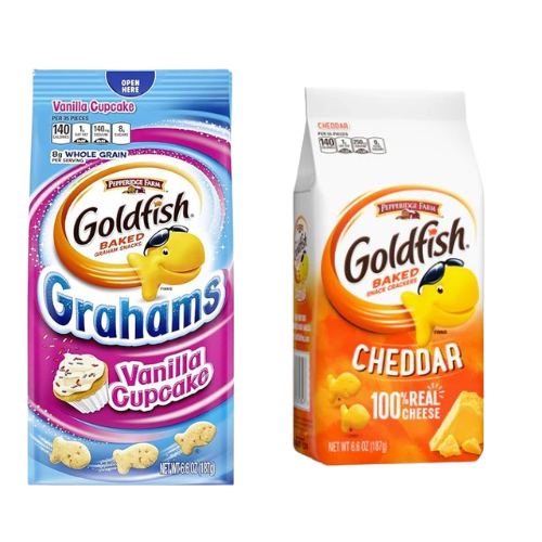 Pepperidge Farm Goldfish Baked Snack Crackers, Variety Pack with Vanilla Cupcake and Cheddar Flavours | 2 Pack