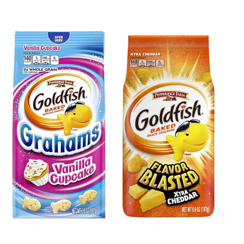 Pepperidge Farm Goldfish Baked Snack Crackers, Variety Pack with Blasted Extra Cheddar and Vanilla Flavours | 2 Pack