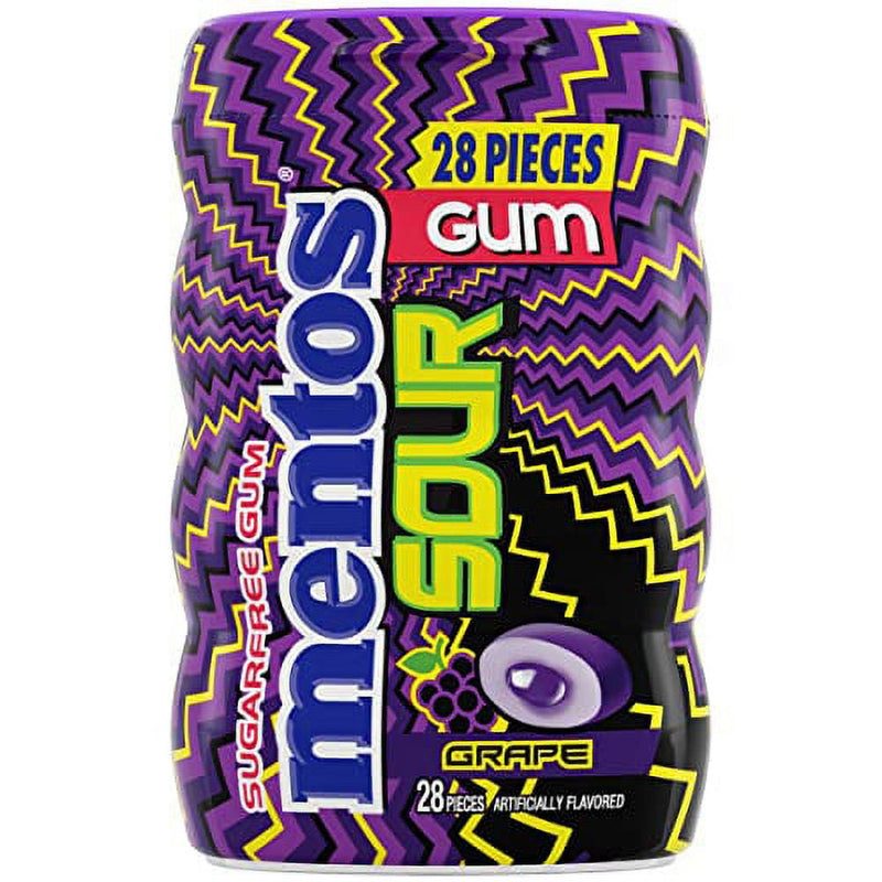 Mentos Sour Grape Flavoured Sugar Free Gum Bottle 28 Pcs