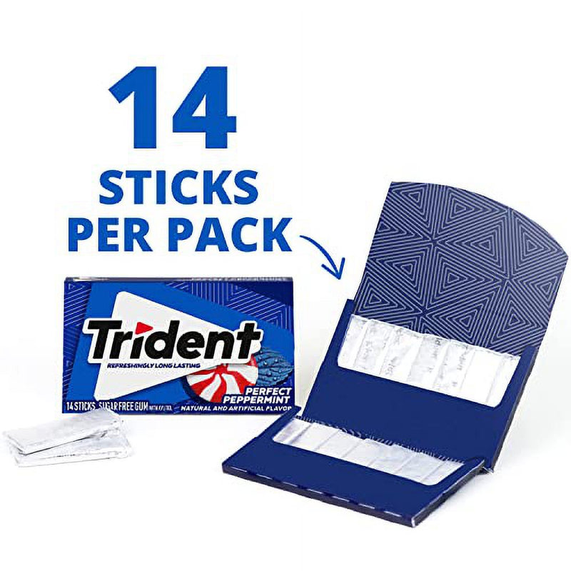 Trident Peppermint Sugar Free Gum (12 Pack-  Packs of 14 Pieces - 168 Total Pieces)Best Before Date 11/02/2025)