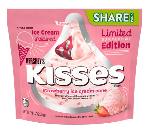 Hershey's Kisses Share Pack Bundle | Rainbow Brownie 255g | Strawberry Ice cream cone 255g | Hugs Milk chocolate 300g