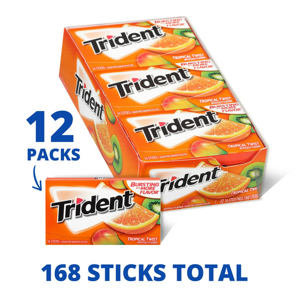 Trident Tropical Twist Sugar Free Gum (12 Pack-  Packs of 14 Pieces - 168 Total Pieces)