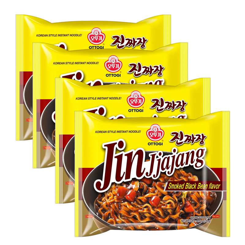 OTTOGI JIN Jjajang- Korean Style Instant Noodles Smoked Black Bean Flavour 540g (4 x 135g)