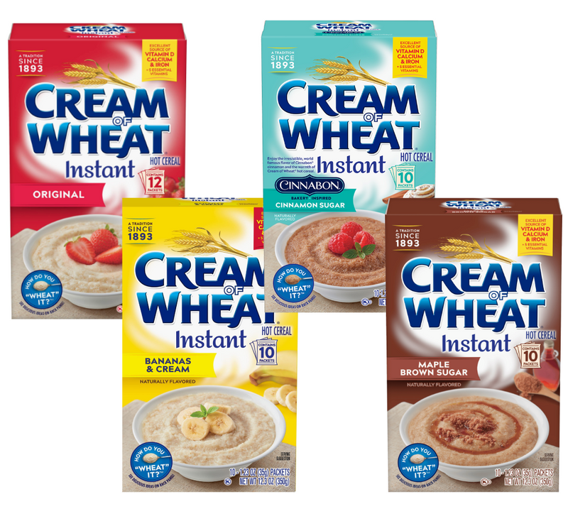 Cream Of Wheat Instant Hot Cereal 4 Flavours Bundle | Original | Bananas & Cream | Maple Brown Sugar | Cinnabon | Breakfast