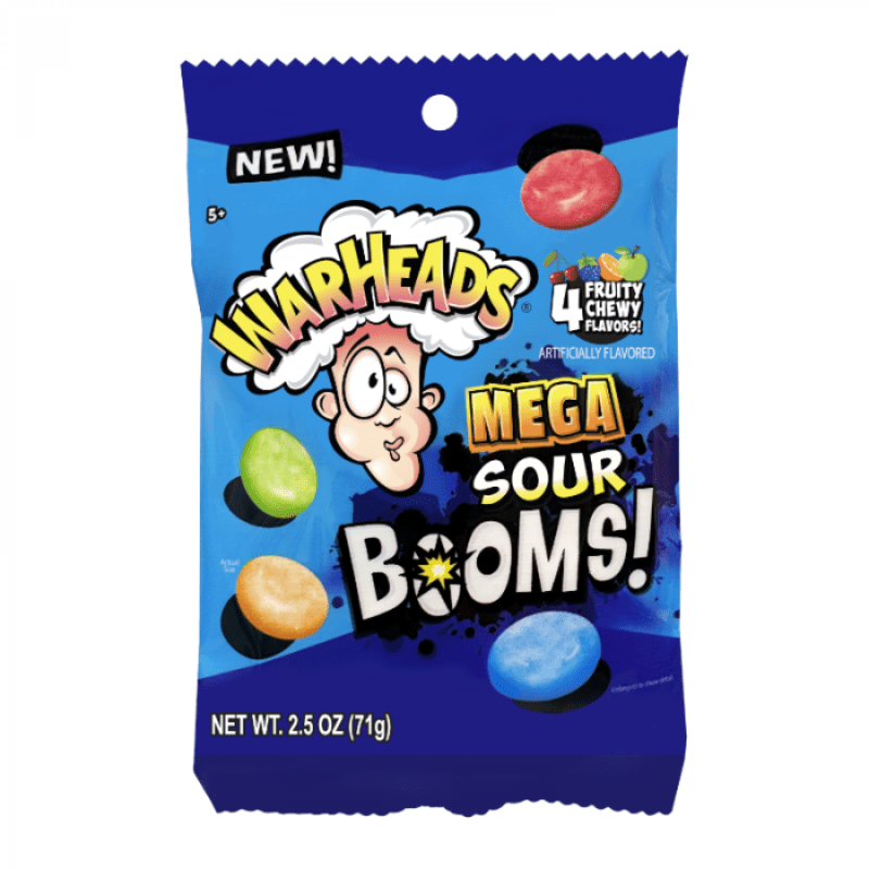 Warheads Mega Sour Booms 4 Fruity Flavours Peg Bags 71g