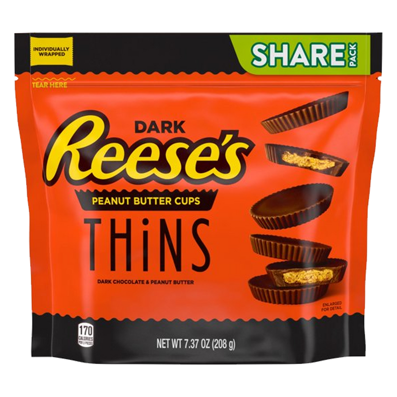 Reese's Thins Dark Chocolate & Peanut Butter Cups Bag 208g