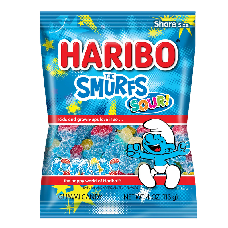 Haribo The Smurfs Sour! Gummi Candy 113g (Best Before Date 07/2024)